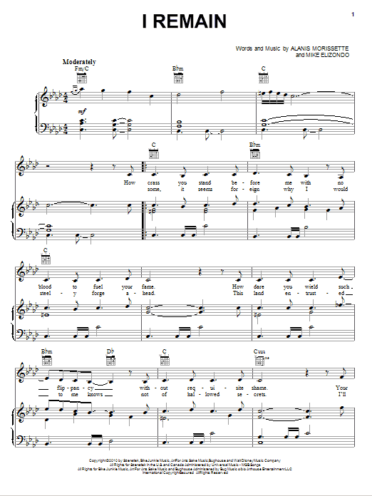 Alanis Morissette I Remain sheet music notes and chords arranged for Piano, Vocal & Guitar Chords (Right-Hand Melody)