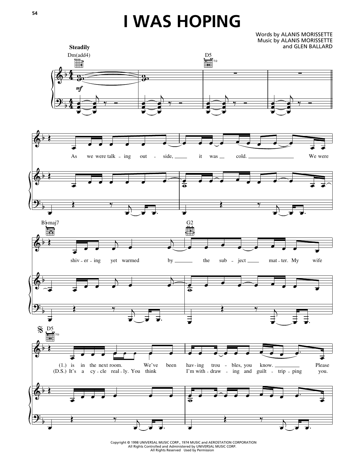Alanis Morissette I Was Hoping sheet music notes and chords arranged for Piano, Vocal & Guitar Chords (Right-Hand Melody)