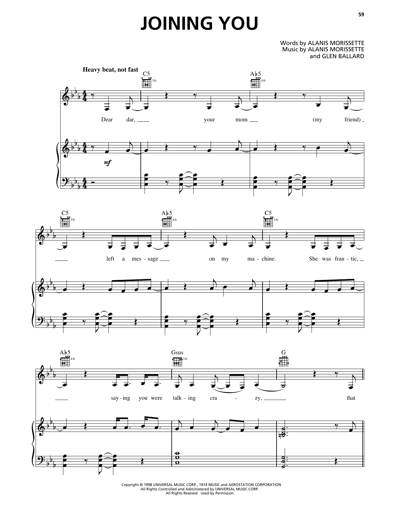 Alanis Morissette Joining You sheet music notes and chords arranged for Piano, Vocal & Guitar Chords (Right-Hand Melody)