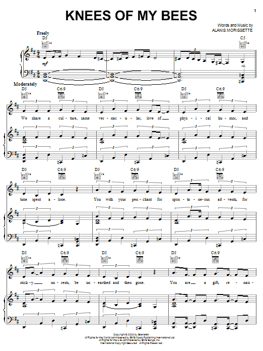 Alanis Morissette Knees Of My Bees sheet music notes and chords arranged for Piano, Vocal & Guitar Chords (Right-Hand Melody)