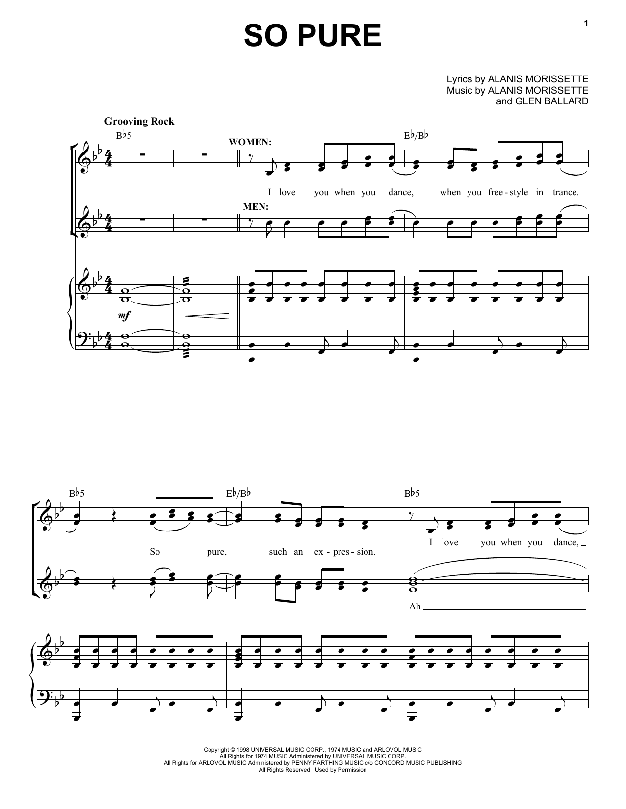 Alanis Morissette Lancer's Party (So Pure) (from Jagged Little Pill The Musical) sheet music notes and chords arranged for Piano & Vocal