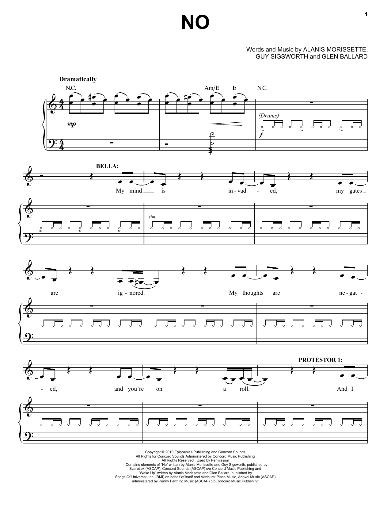 Alanis Morissette No (from Jagged Little Pill The Musical) sheet music notes and chords arranged for Piano & Vocal