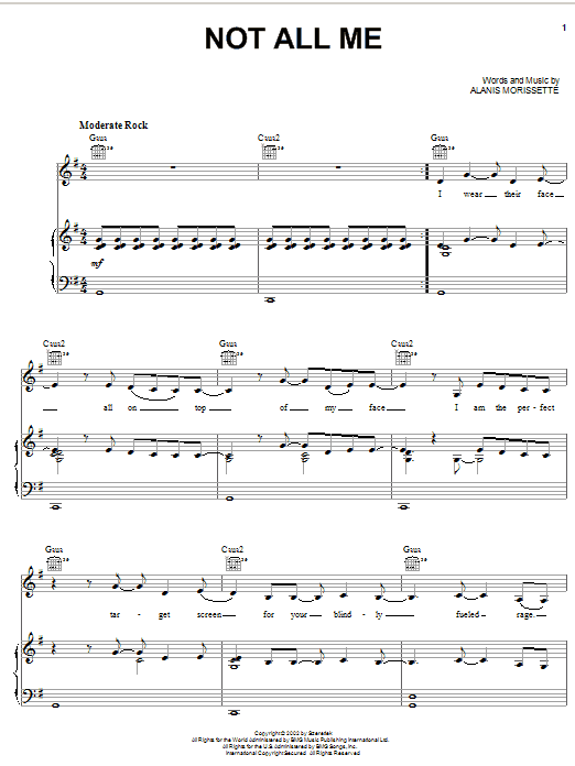 Alanis Morissette Not All Me sheet music notes and chords arranged for Piano, Vocal & Guitar Chords (Right-Hand Melody)