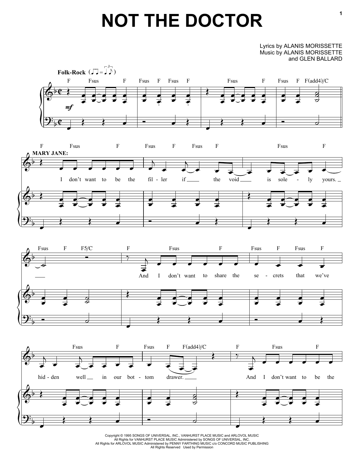 Alanis Morissette Not The Doctor (from Jagged Little Pill The Musical) sheet music notes and chords arranged for Piano & Vocal