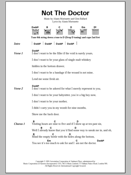 Alanis Morissette Not The Doctor sheet music notes and chords arranged for Guitar Chords/Lyrics