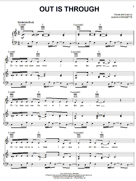 Alanis Morissette Out Is Through sheet music notes and chords arranged for Piano, Vocal & Guitar Chords (Right-Hand Melody)
