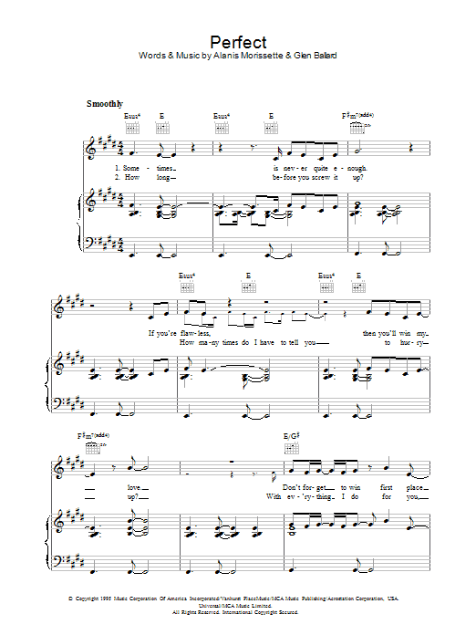 Alanis Morissette Perfect sheet music notes and chords arranged for Piano, Vocal & Guitar Chords (Right-Hand Melody)