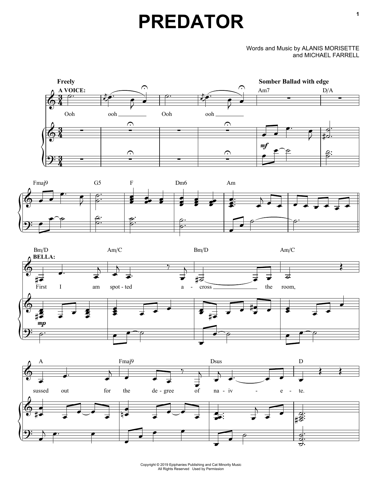 Alanis Morissette Predator (from Jagged Little Pill The Musical) sheet music notes and chords arranged for Piano & Vocal