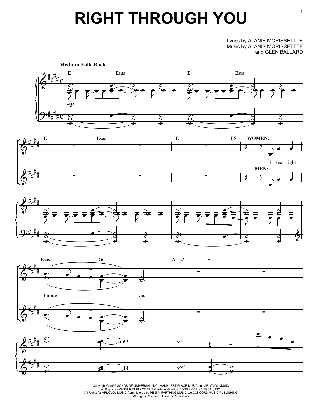 Alanis Morissette Right Through You (from Jagged Little Pill The Musical) sheet music notes and chords arranged for Piano & Vocal