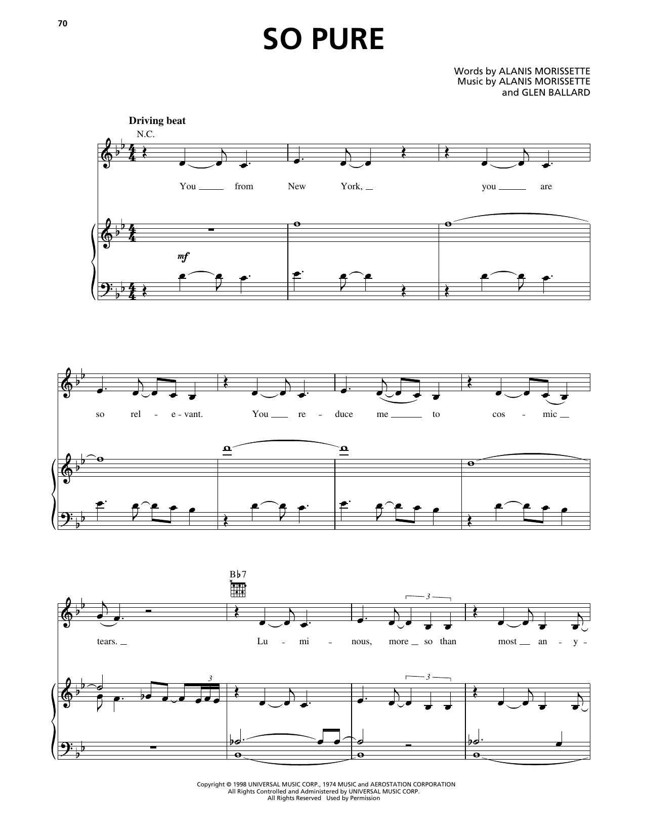 Alanis Morissette So Pure sheet music notes and chords arranged for Piano, Vocal & Guitar Chords (Right-Hand Melody)