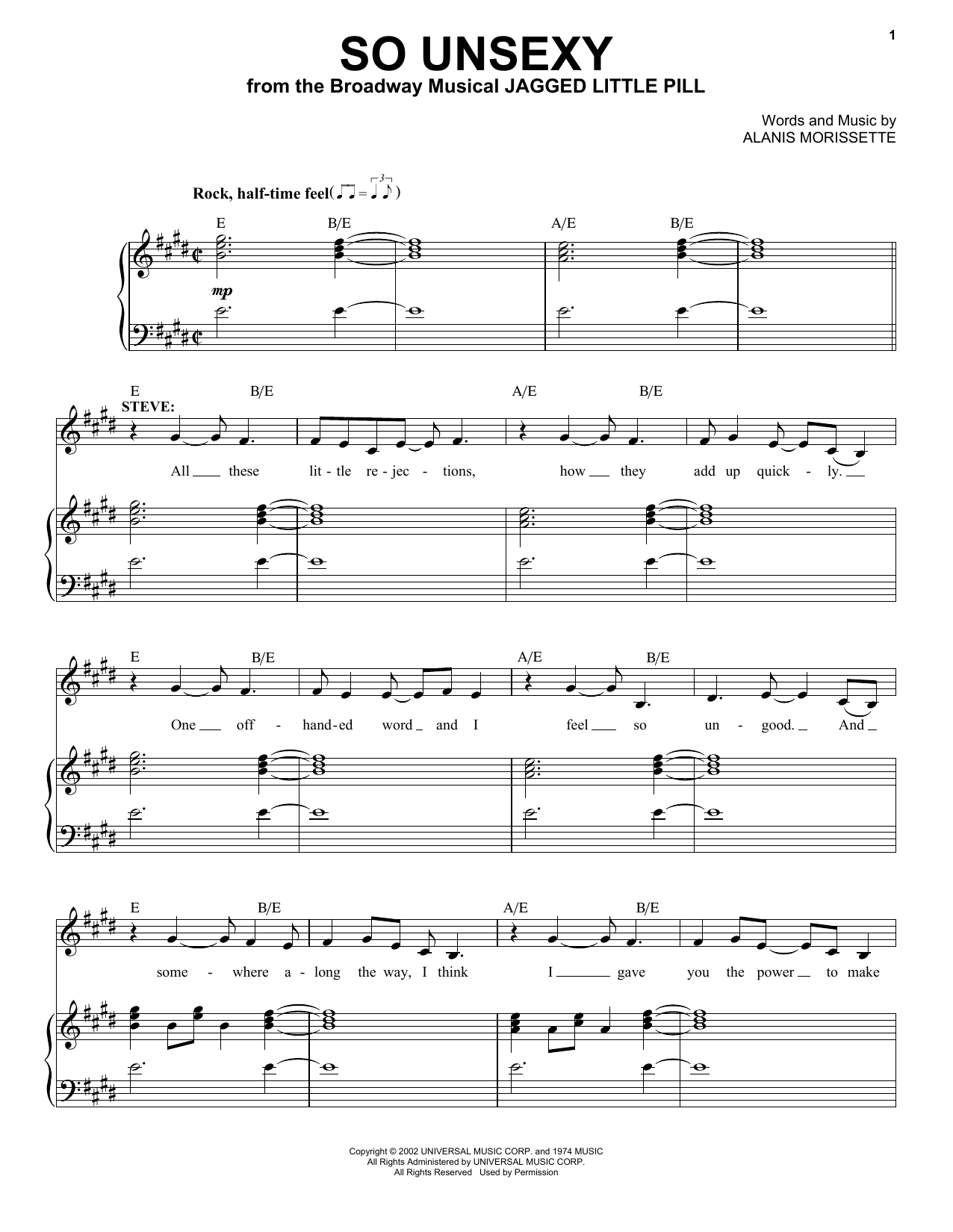 Alanis Morissette So Unsexy (from Jagged Little Pill The Musical) sheet music notes and chords arranged for Piano & Vocal