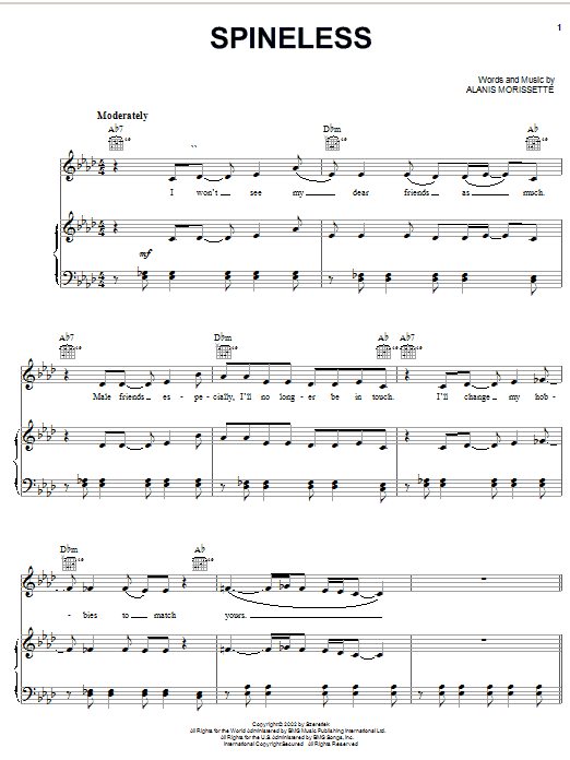 Alanis Morissette Spineless sheet music notes and chords arranged for Piano, Vocal & Guitar Chords (Right-Hand Melody)