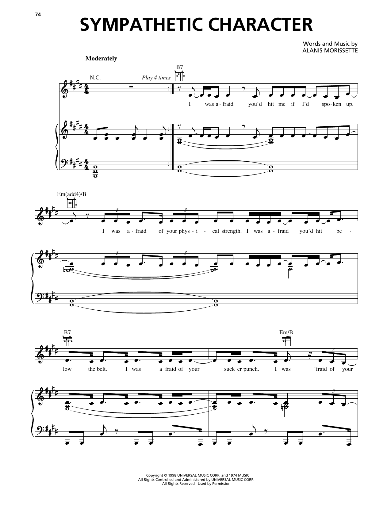Alanis Morissette Sympathetic Character sheet music notes and chords arranged for Piano, Vocal & Guitar Chords (Right-Hand Melody)