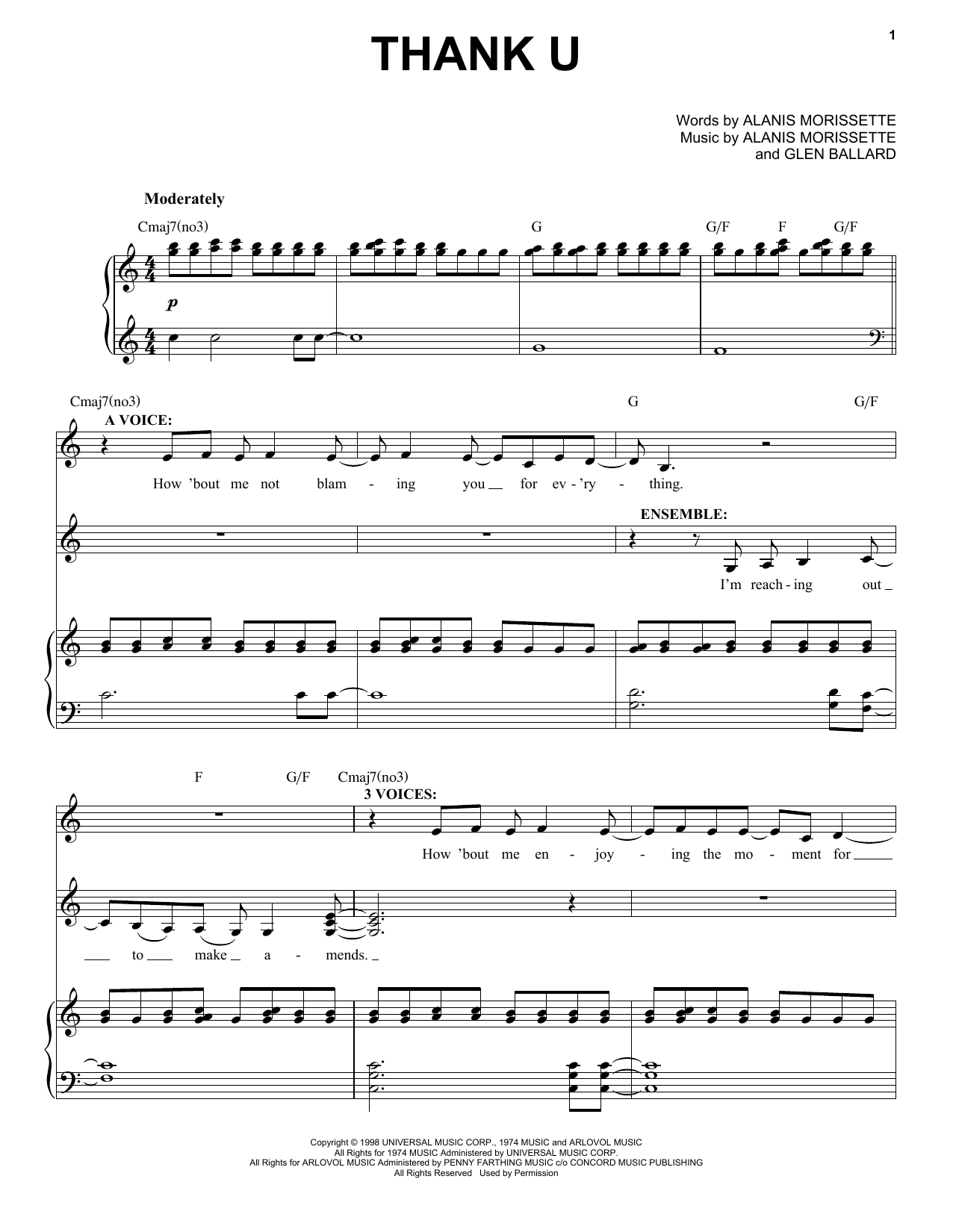 Alanis Morissette Thank U (from Jagged Little Pill The Musical) sheet music notes and chords arranged for Piano & Vocal