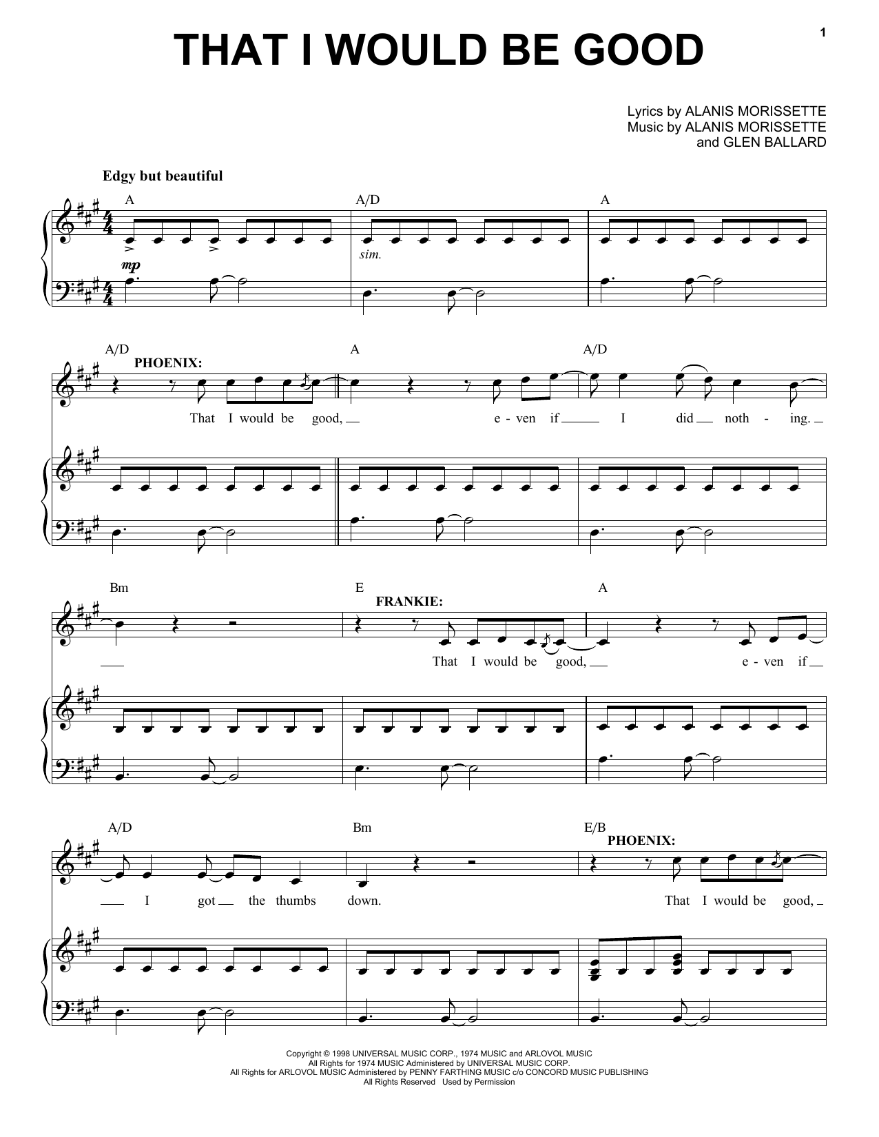 Alanis Morissette That I Would Be Good (from Jagged Little Pill The Musical) sheet music notes and chords arranged for Piano & Vocal