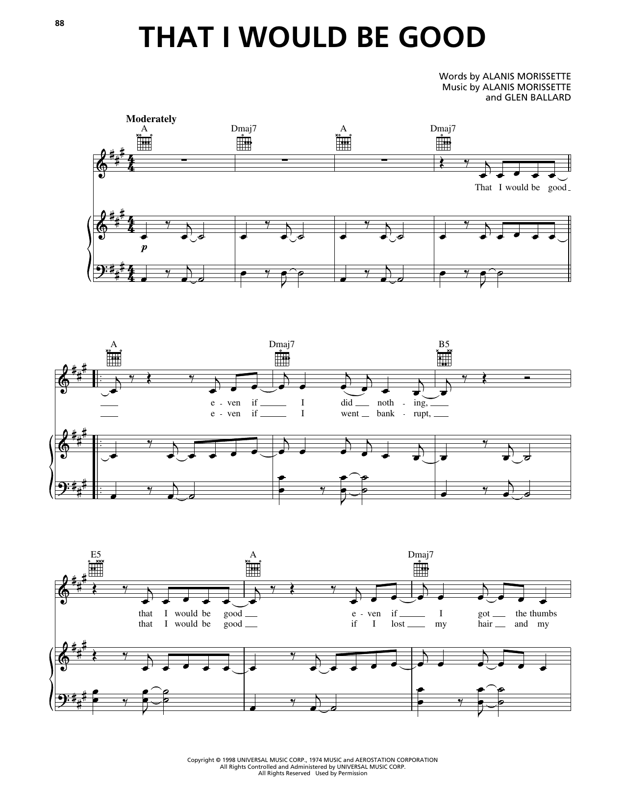 Alanis Morissette That I Would Be Good sheet music notes and chords arranged for Piano, Vocal & Guitar Chords (Right-Hand Melody)