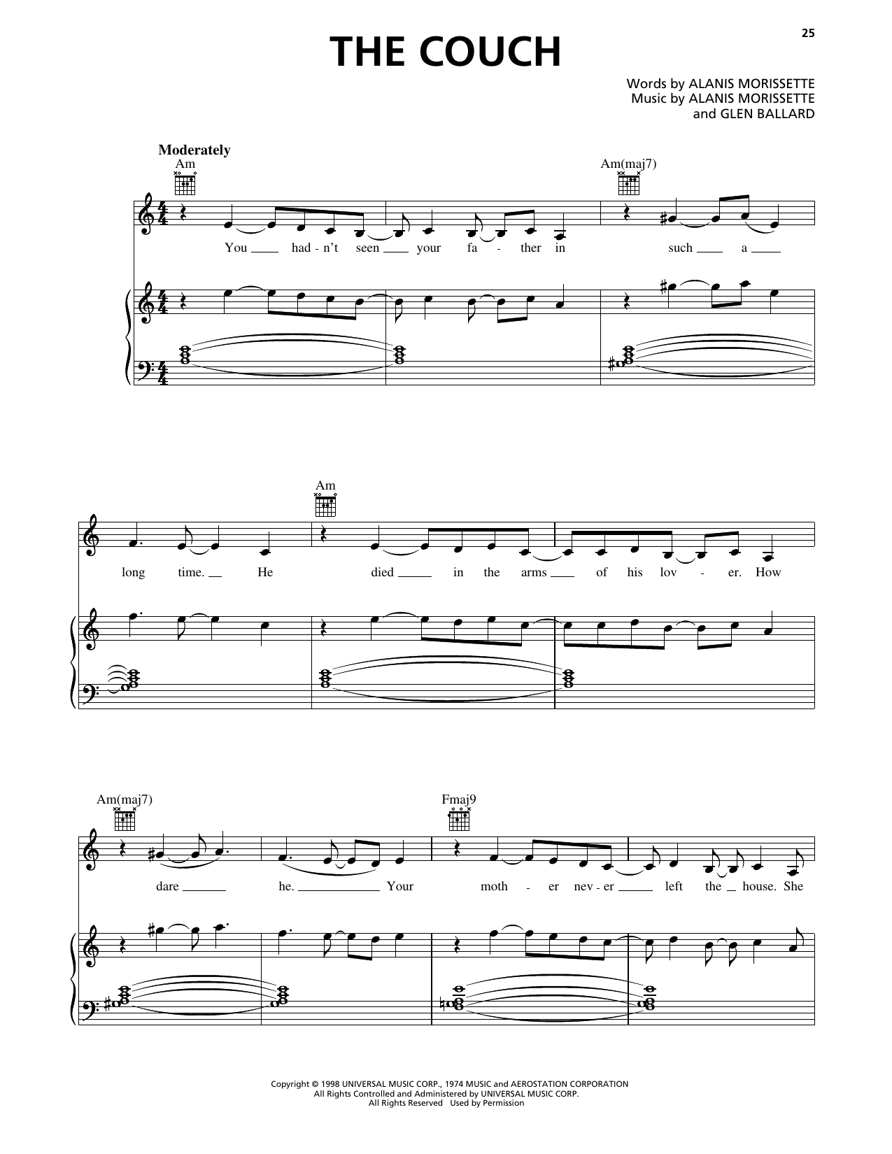 Alanis Morissette The Couch sheet music notes and chords arranged for Piano, Vocal & Guitar Chords (Right-Hand Melody)