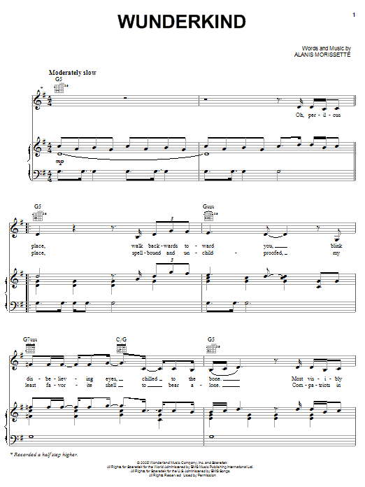 Alanis Morissette Wunderkind sheet music notes and chords arranged for Piano, Vocal & Guitar Chords (Right-Hand Melody)