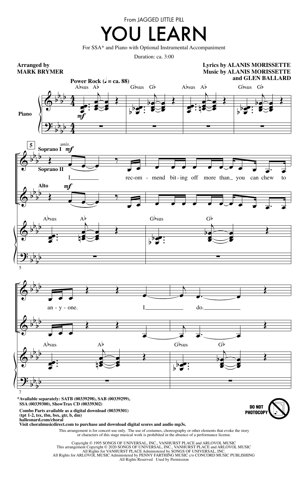 Alanis Morissette You Learn (from Jagged Little Pill) (arr. Mark Brymer) sheet music notes and chords arranged for SATB Choir