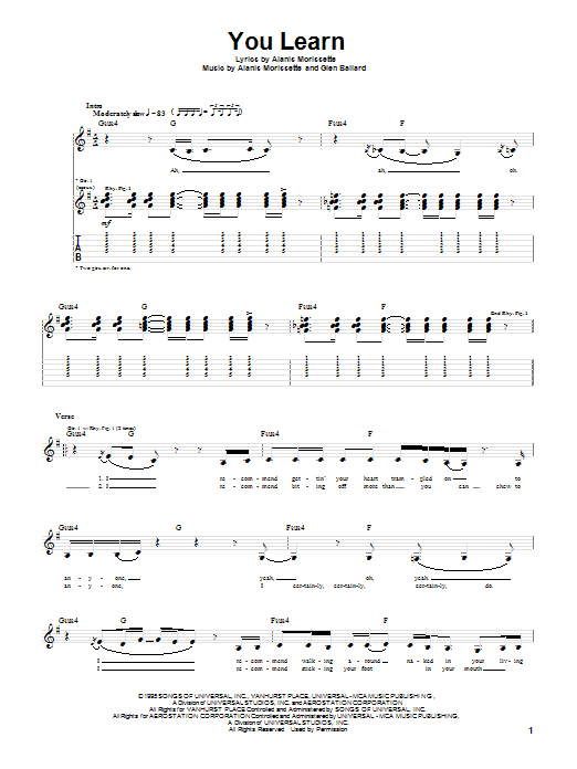 Alanis Morissette You Learn sheet music notes and chords arranged for Mandolin Chords/Lyrics