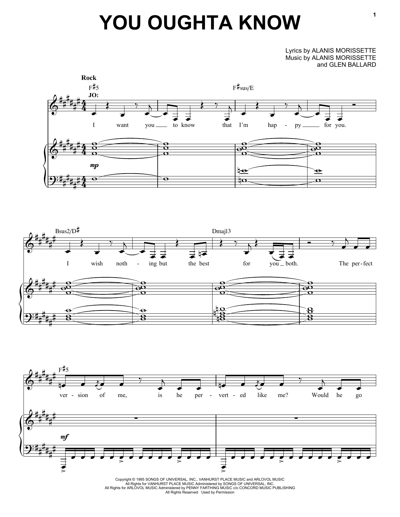 Alanis Morissette You Oughta Know (from Jagged Little Pill The Musical) sheet music notes and chords arranged for Piano & Vocal