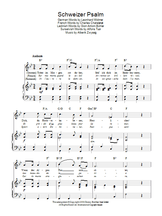 Alberik Zwyssig Schweizer Psalm (Swiss National Anthem) sheet music notes and chords arranged for Piano, Vocal & Guitar Chords