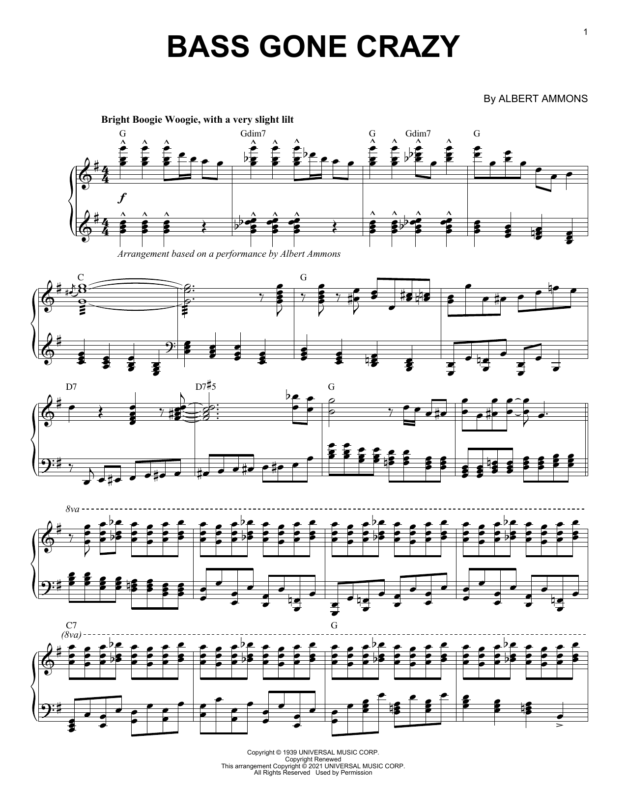 Albert Ammons Bass Gone Crazy (arr. Brent Edstrom) sheet music notes and chords arranged for Piano Solo