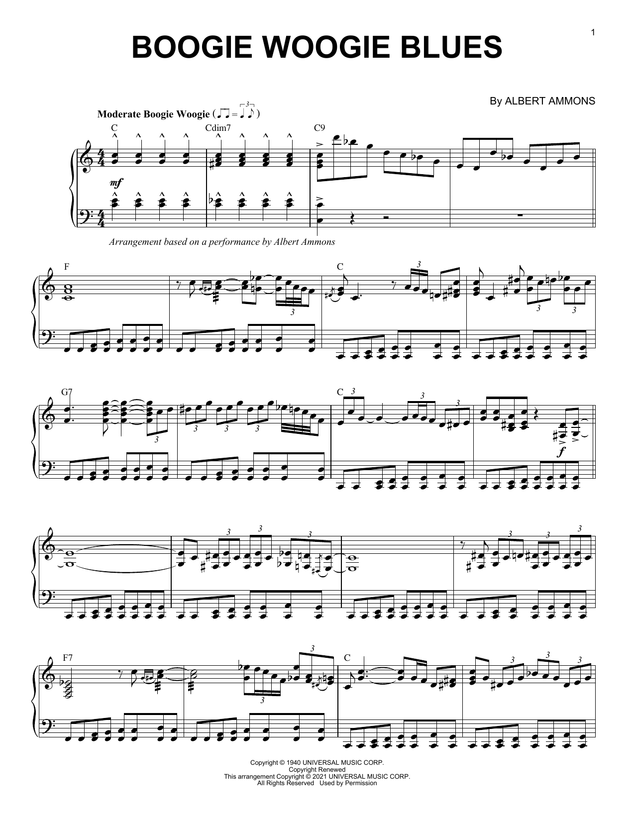 Albert Ammons Boogie Woogie Blues (arr. Brent Edstrom) sheet music notes and chords arranged for Piano Solo