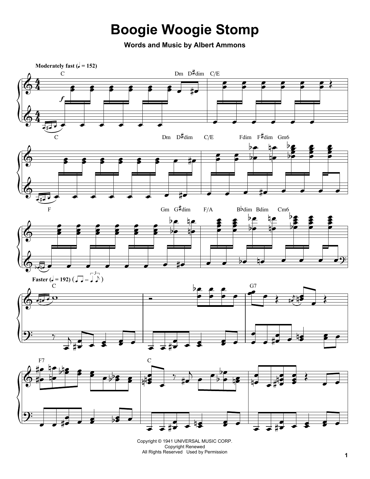 Albert Ammons Boogie Woogie Stomp sheet music notes and chords arranged for Very Easy Piano