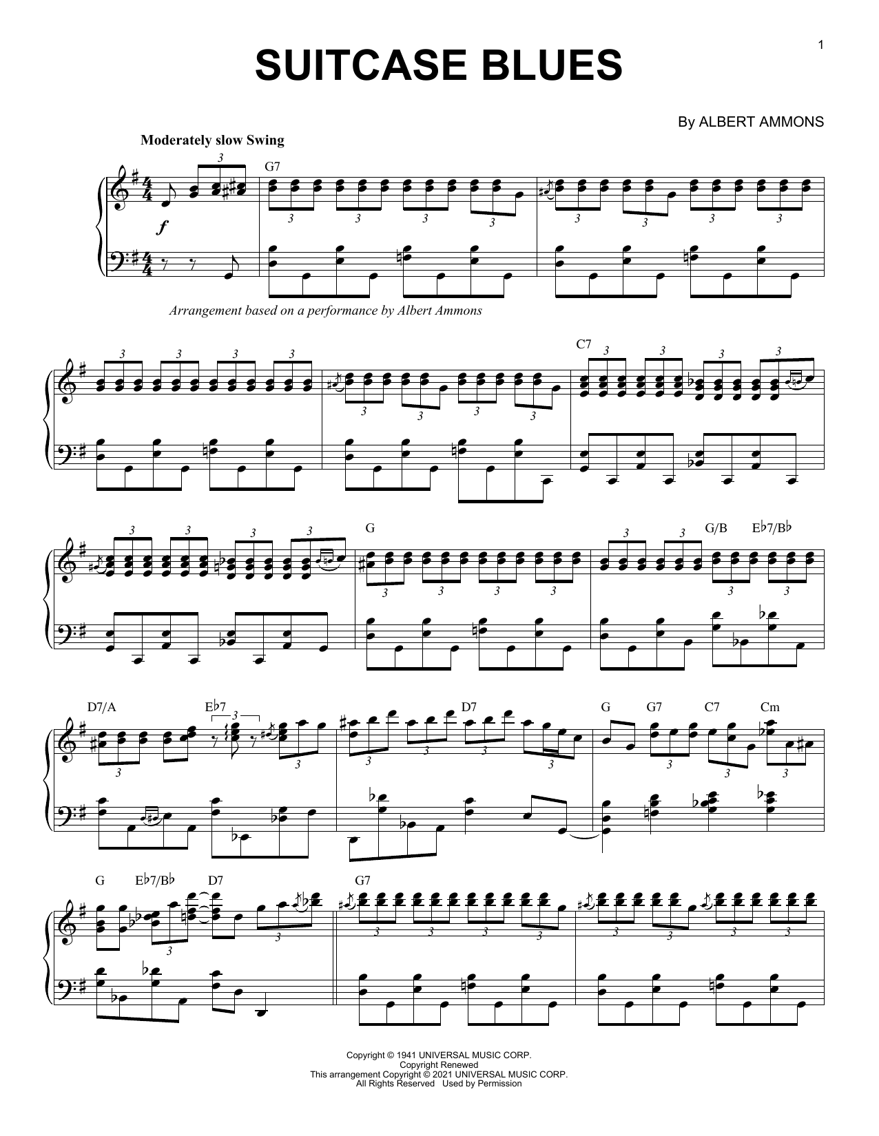 Albert Ammons Suitcase Blues (arr. Brent Edstrom) sheet music notes and chords arranged for Piano Solo