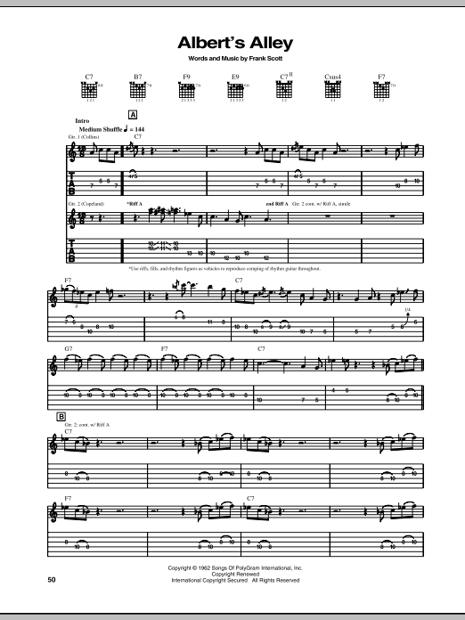 Albert Collins Albert's Alley sheet music notes and chords arranged for Guitar Tab