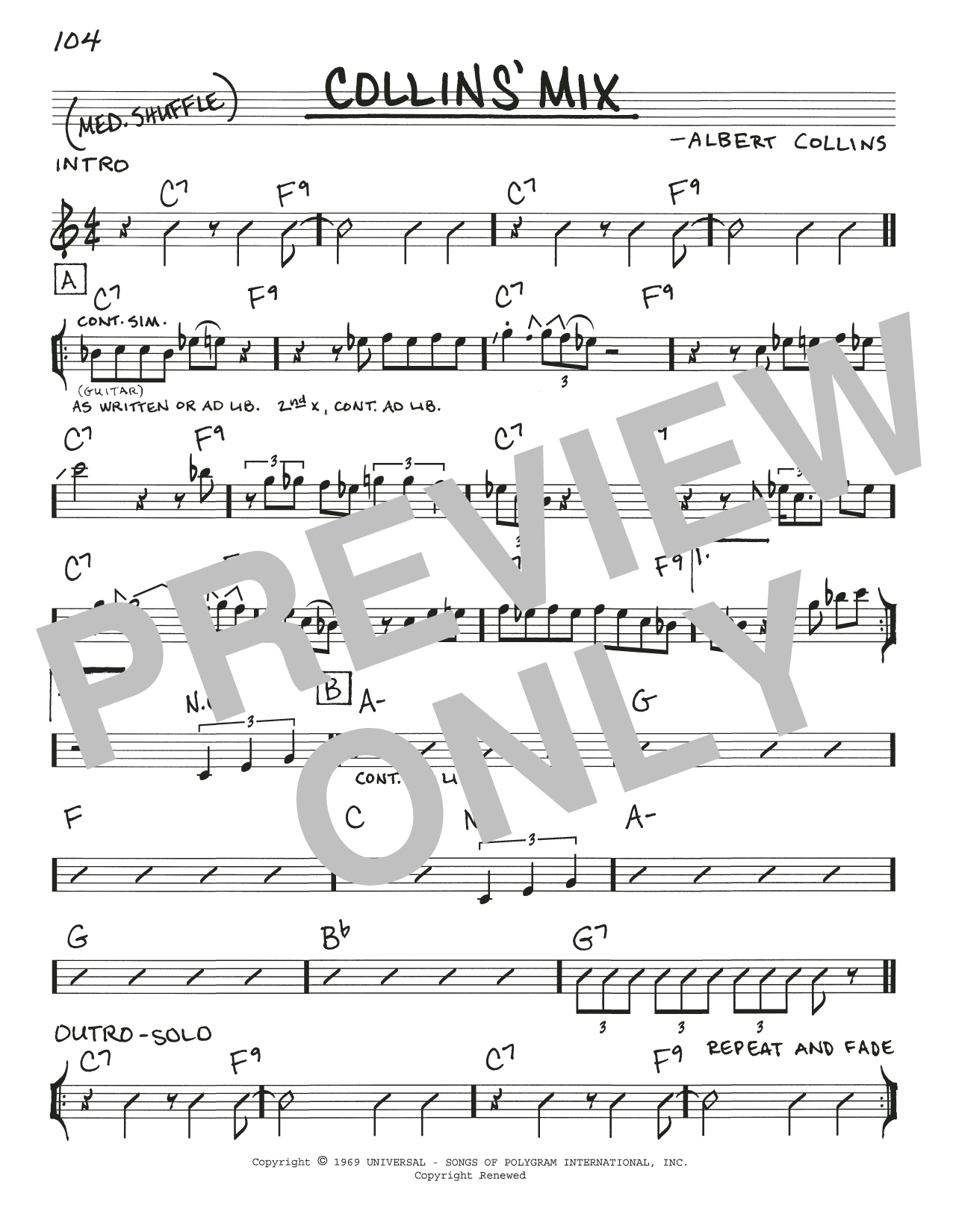 Albert Collins Collins' Mix sheet music notes and chords arranged for Real Book – Melody, Lyrics & Chords