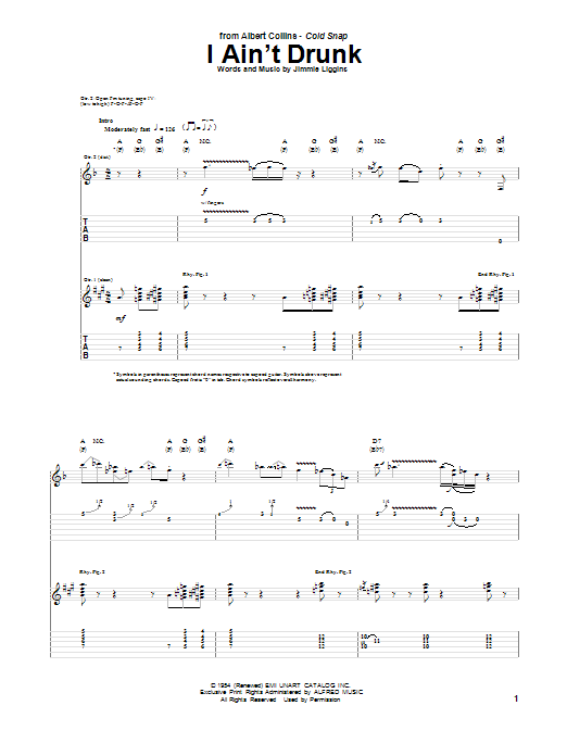 Albert Collins I Ain't Drunk sheet music notes and chords arranged for Guitar Tab