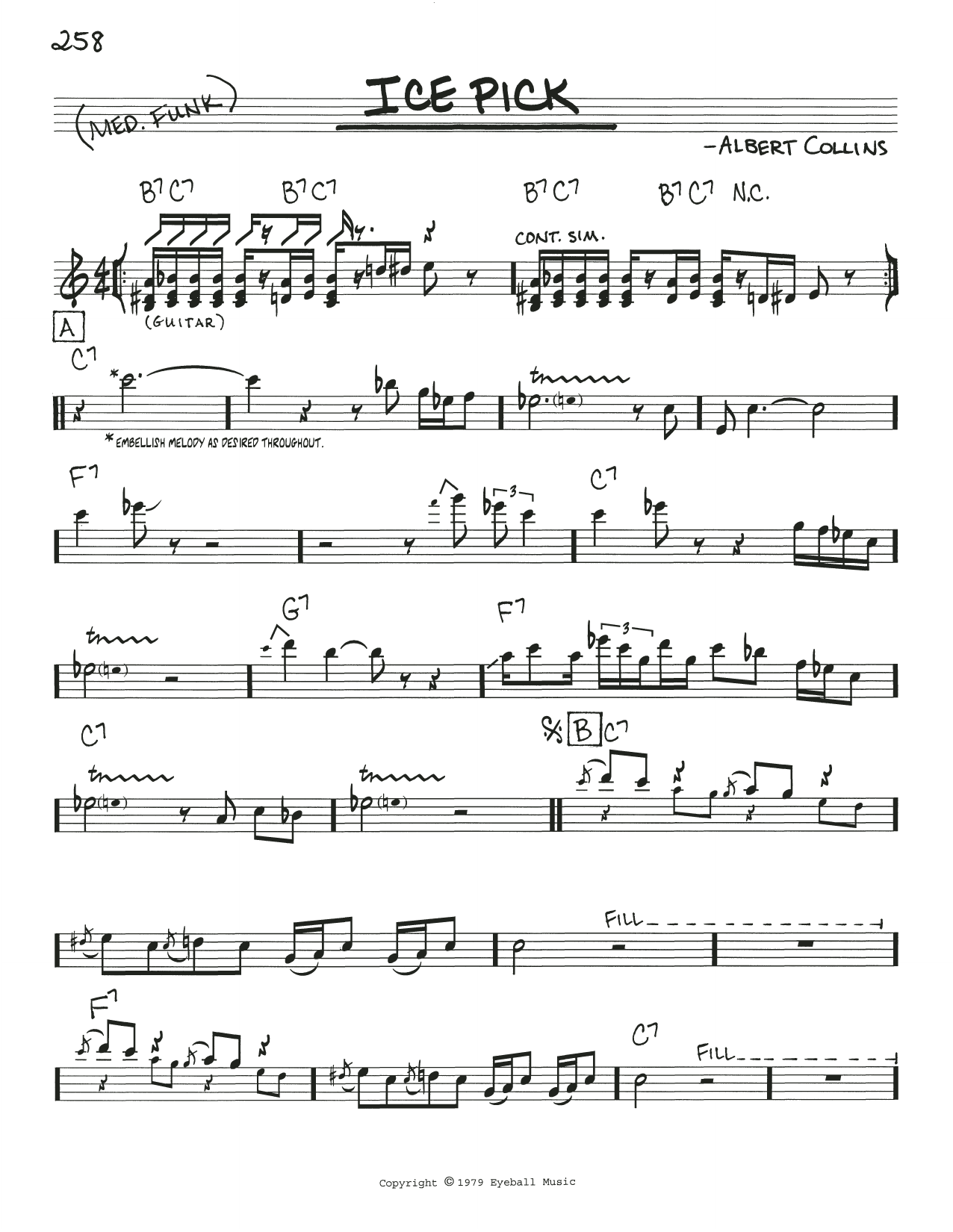 Albert Collins Ice Pick sheet music notes and chords arranged for Real Book – Melody, Lyrics & Chords