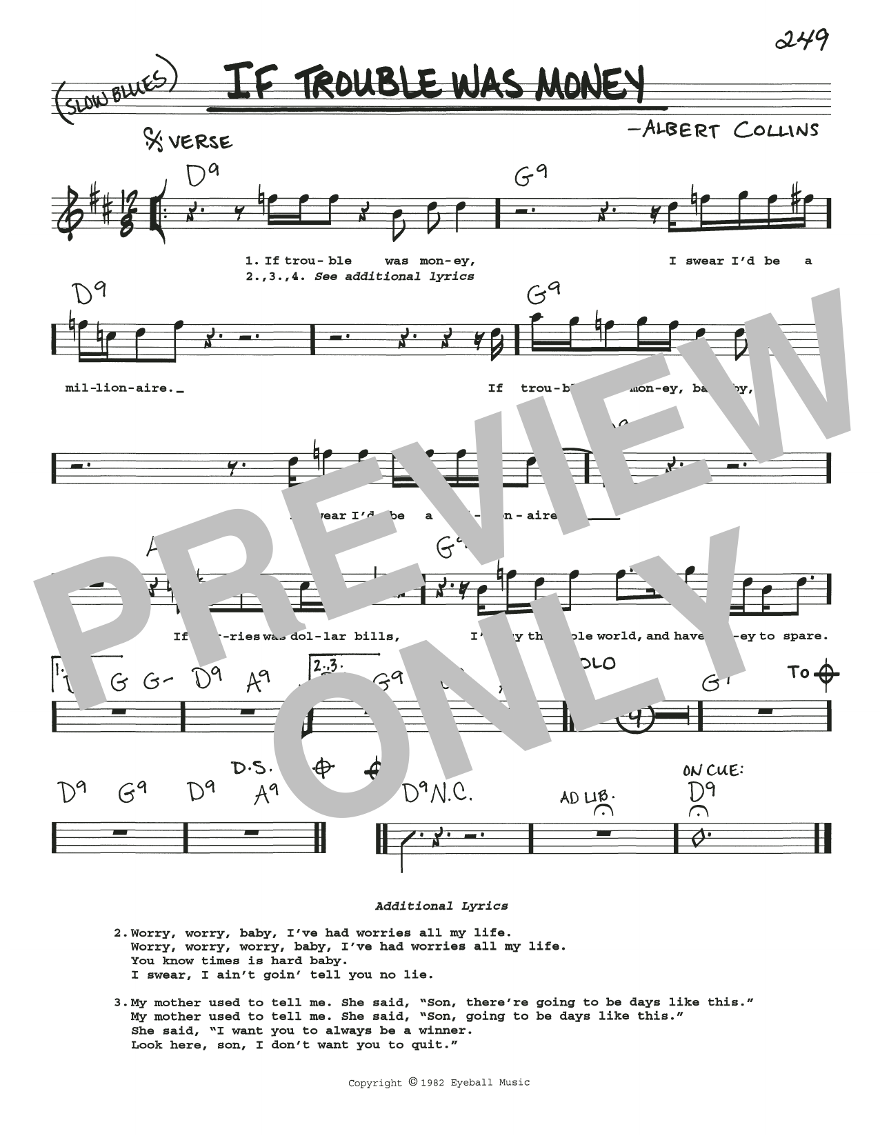 Albert Collins If Trouble Was Money sheet music notes and chords arranged for Real Book – Melody, Lyrics & Chords