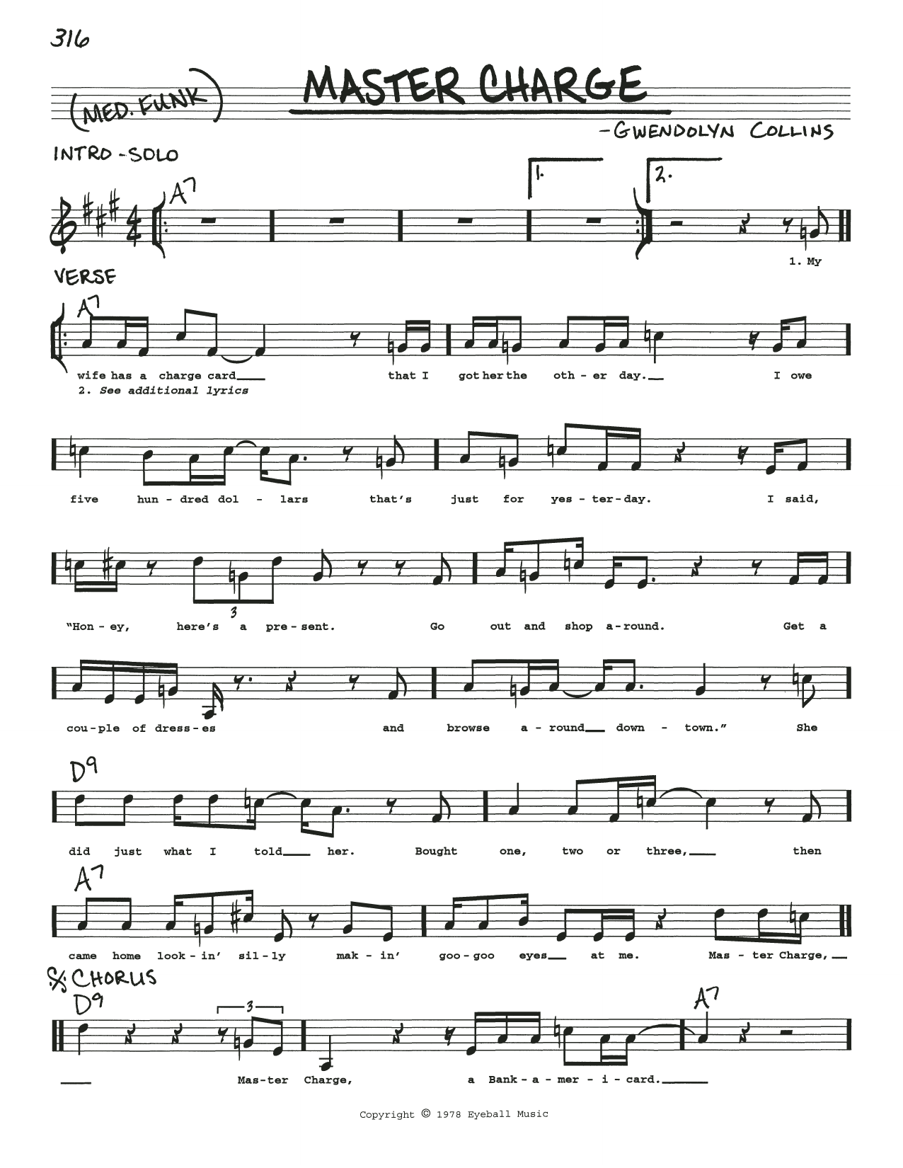 Albert Collins Master Charge sheet music notes and chords arranged for Real Book – Melody, Lyrics & Chords