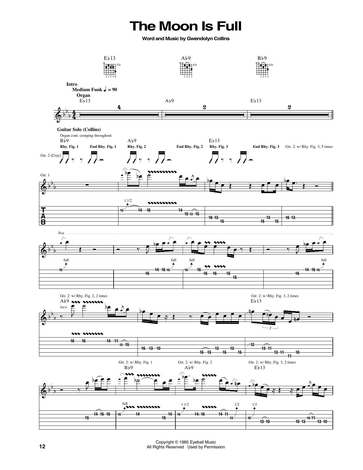 Albert Collins The Moon Is Full sheet music notes and chords arranged for Guitar Tab