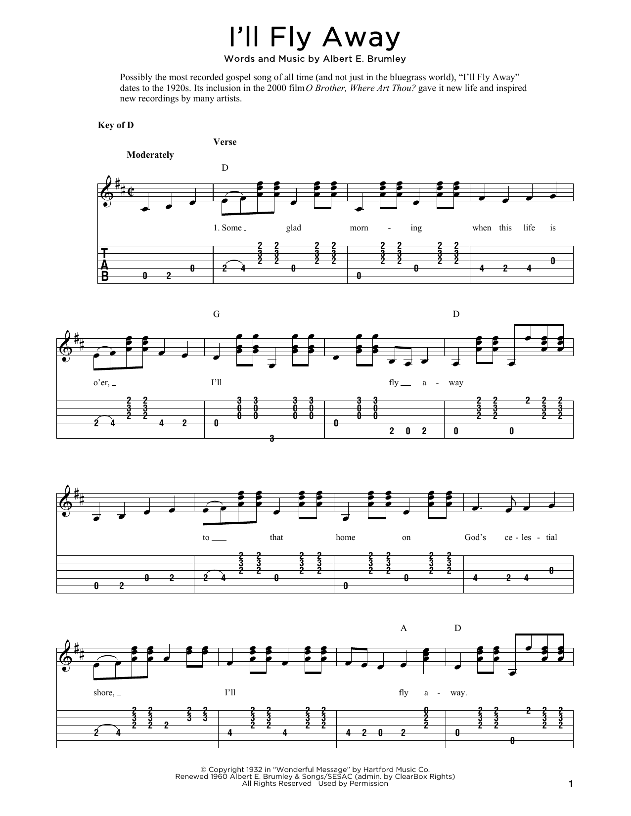Albert E. Brumley I'll Fly Away (arr. Fred Sokolow) sheet music notes and chords arranged for Solo Guitar