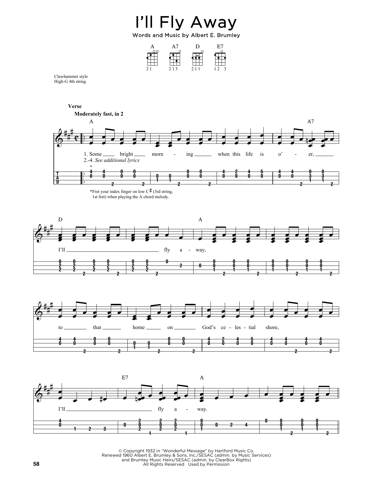 Albert E. Brumley I'll Fly Away (arr. Jim Schustedt) sheet music notes and chords arranged for Ukulele