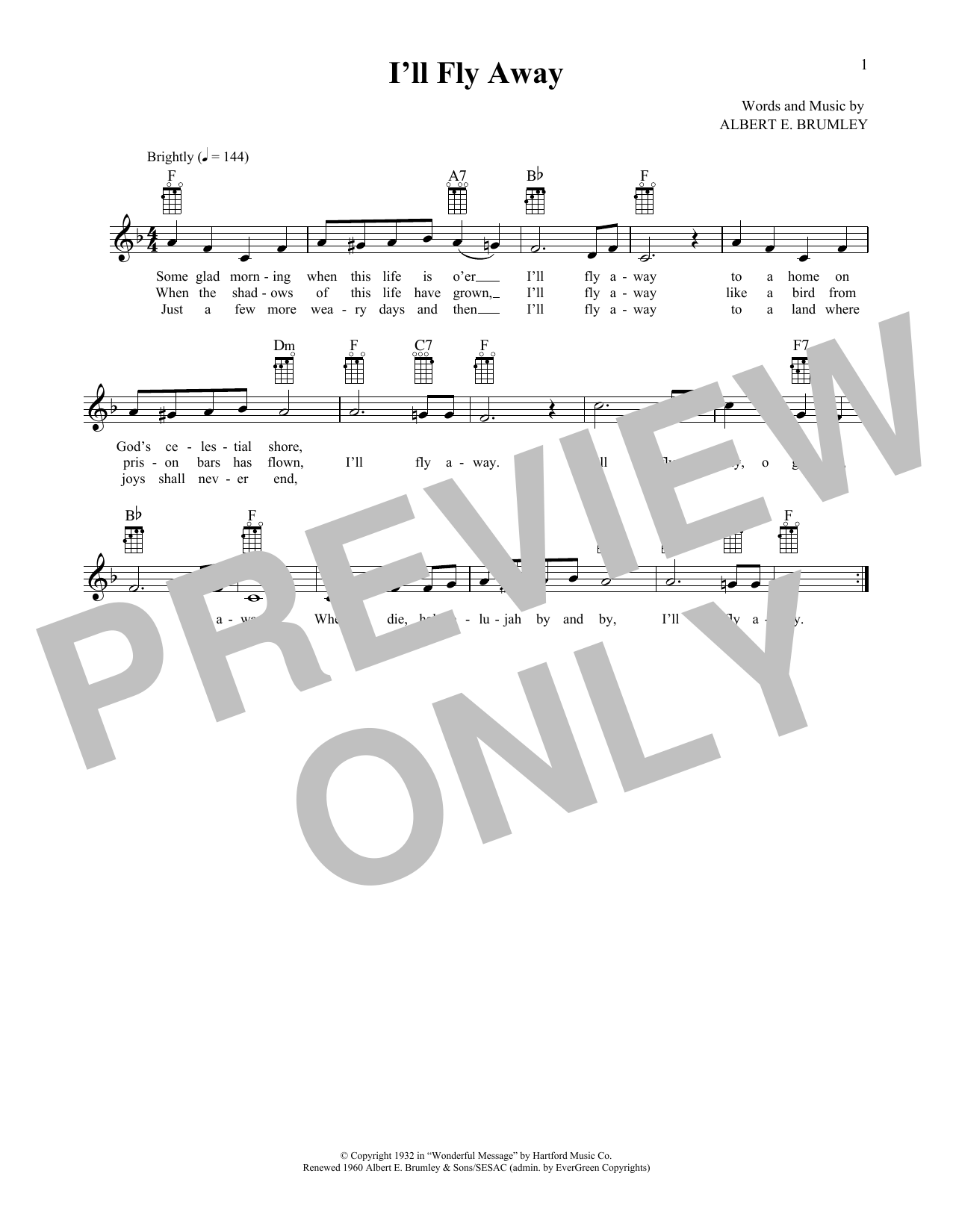 Albert E. Brumley I'll Fly Away (from The Daily Ukulele) (arr. Liz and Jim Beloff) sheet music notes and chords arranged for Ukulele