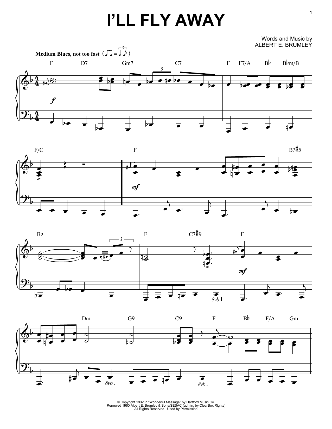 Albert E. Brumley I'll Fly Away [Jazz version] (arr. Brent Edstrom) sheet music notes and chords arranged for Piano Solo