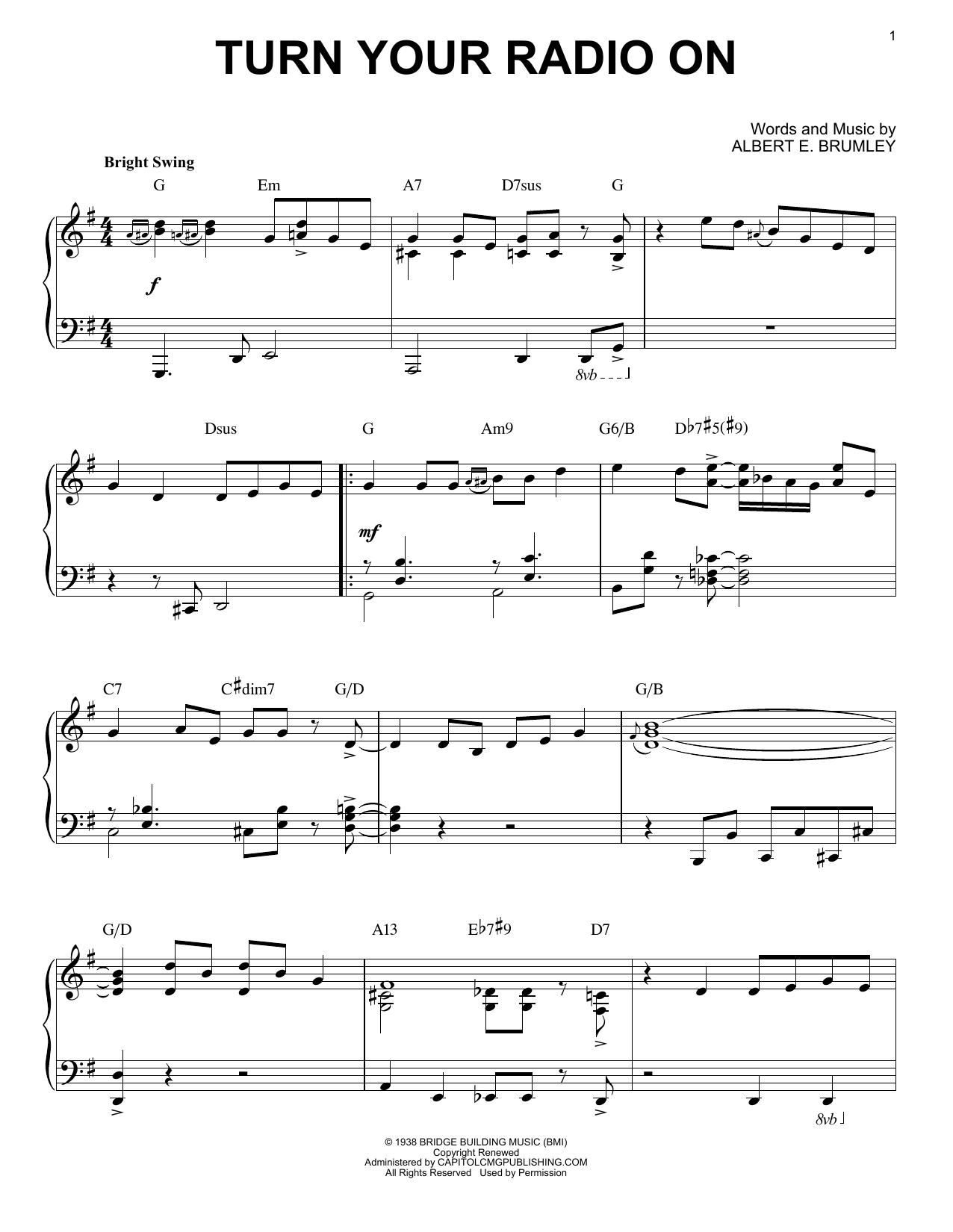 Albert E. Brumley Turn Your Radio On [Jazz version] (arr. Brent Edstrom) sheet music notes and chords arranged for Piano Solo