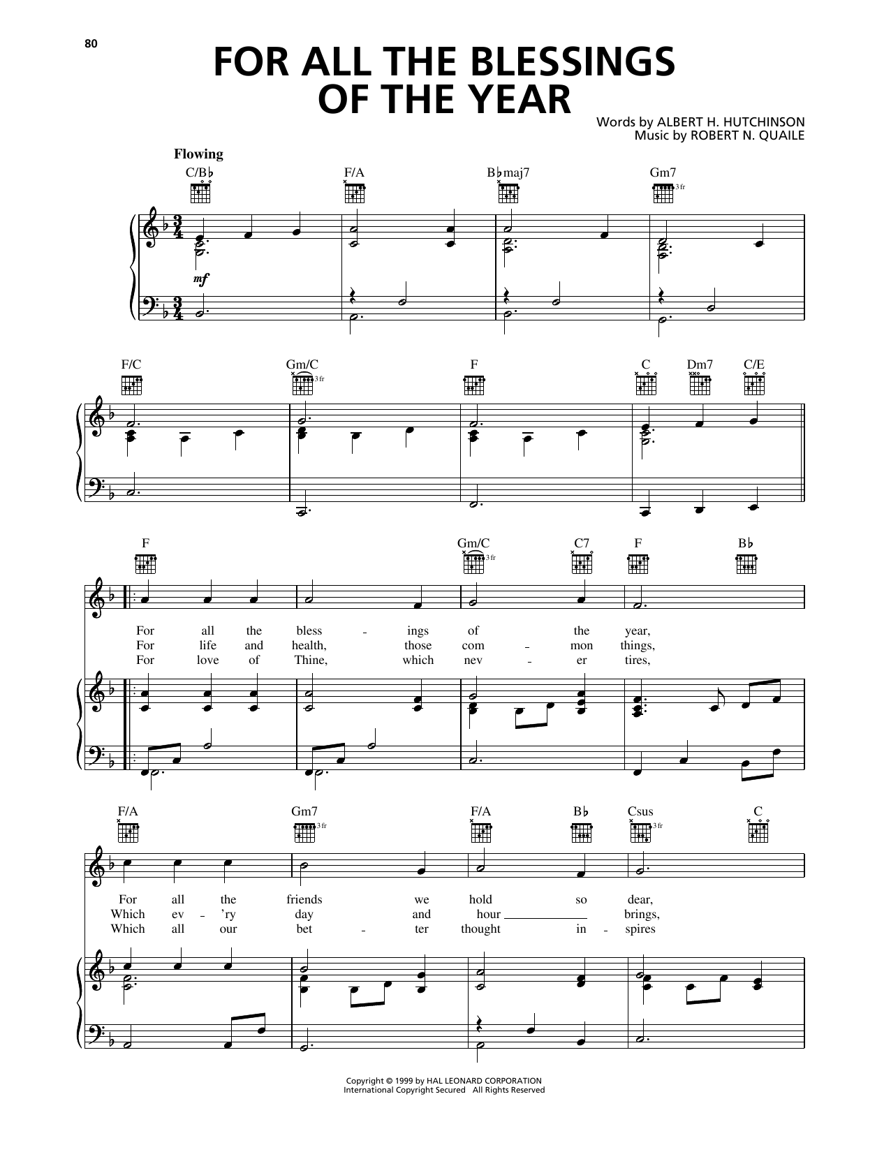 Albert H. Hutchinson For All The Blessings Of The Year sheet music notes and chords arranged for Piano, Vocal & Guitar Chords (Right-Hand Melody)