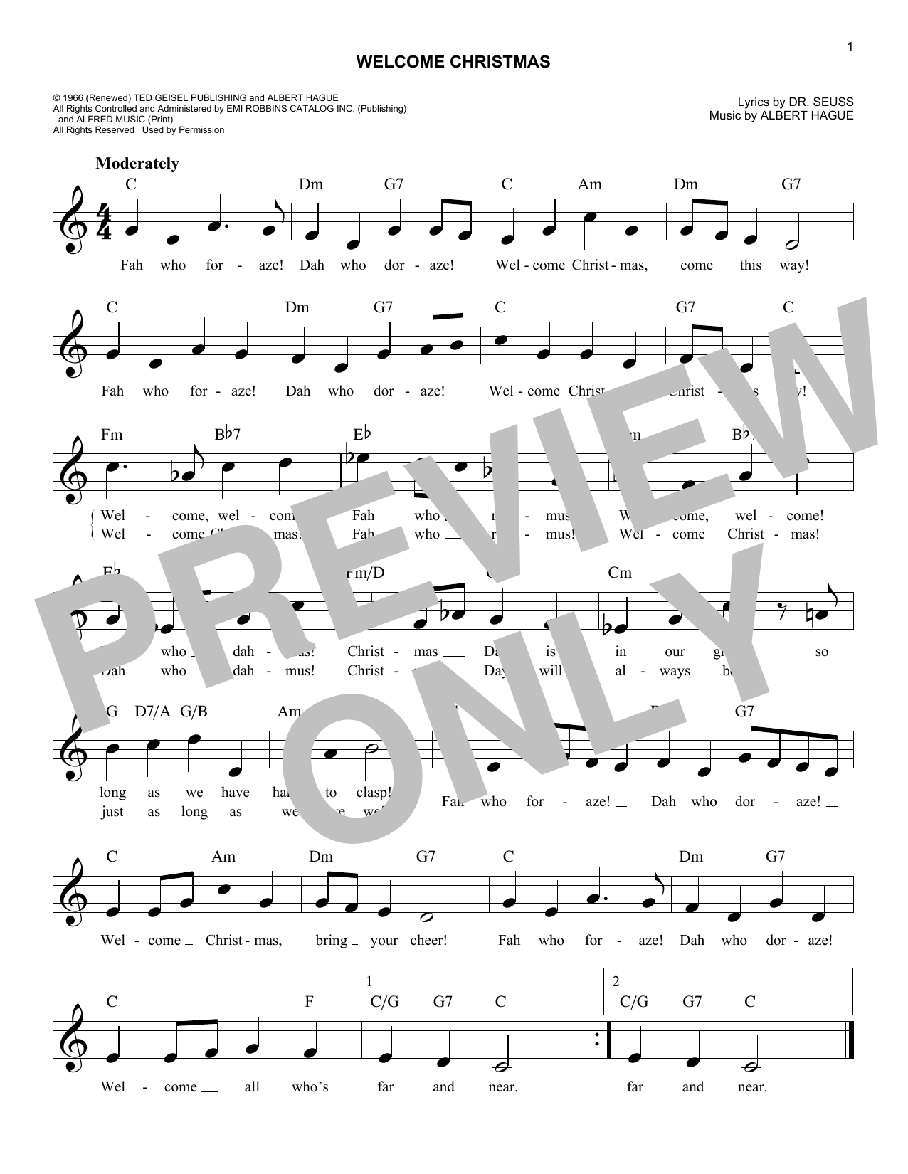 Albert Hague Welcome Christmas sheet music notes and chords arranged for Lead Sheet / Fake Book