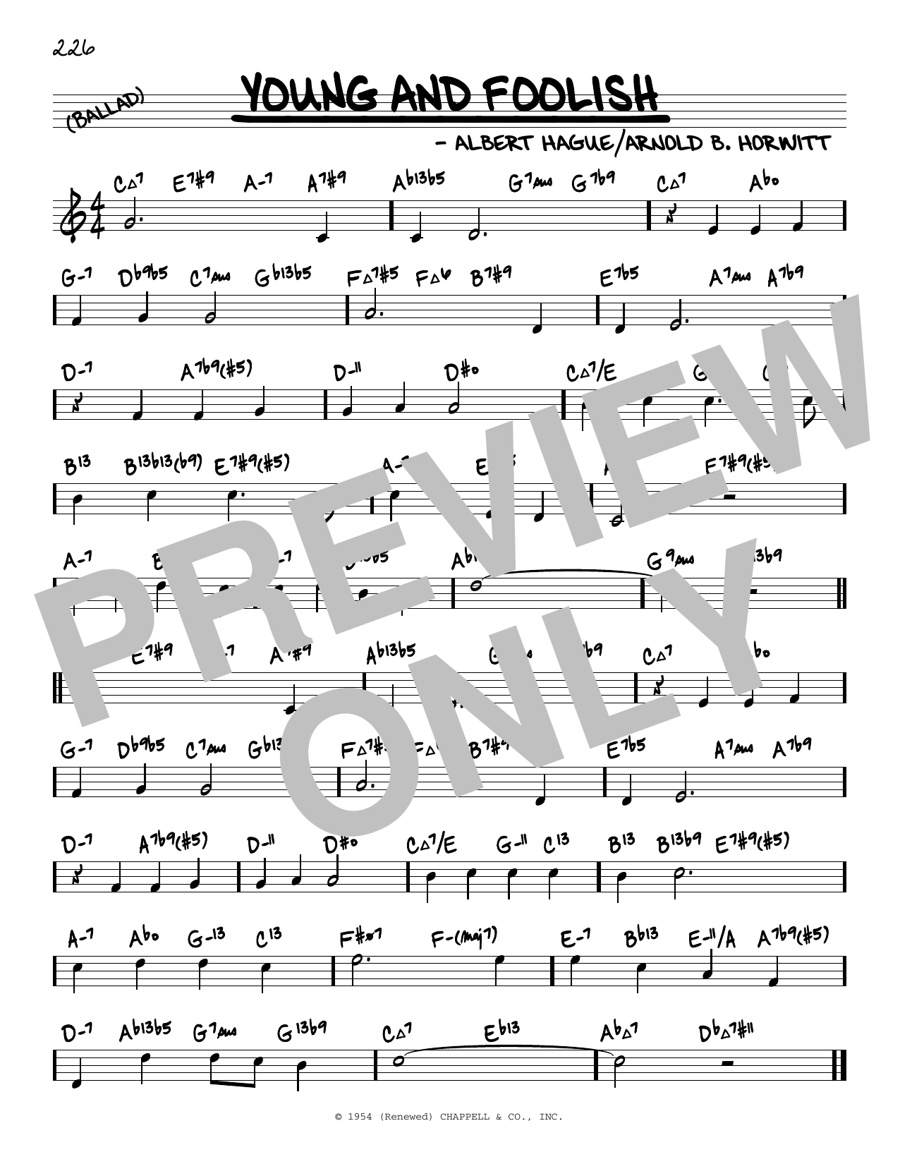 Albert Hague Young And Foolish (arr. David Hazeltine) sheet music notes and chords arranged for Real Book – Enhanced Chords