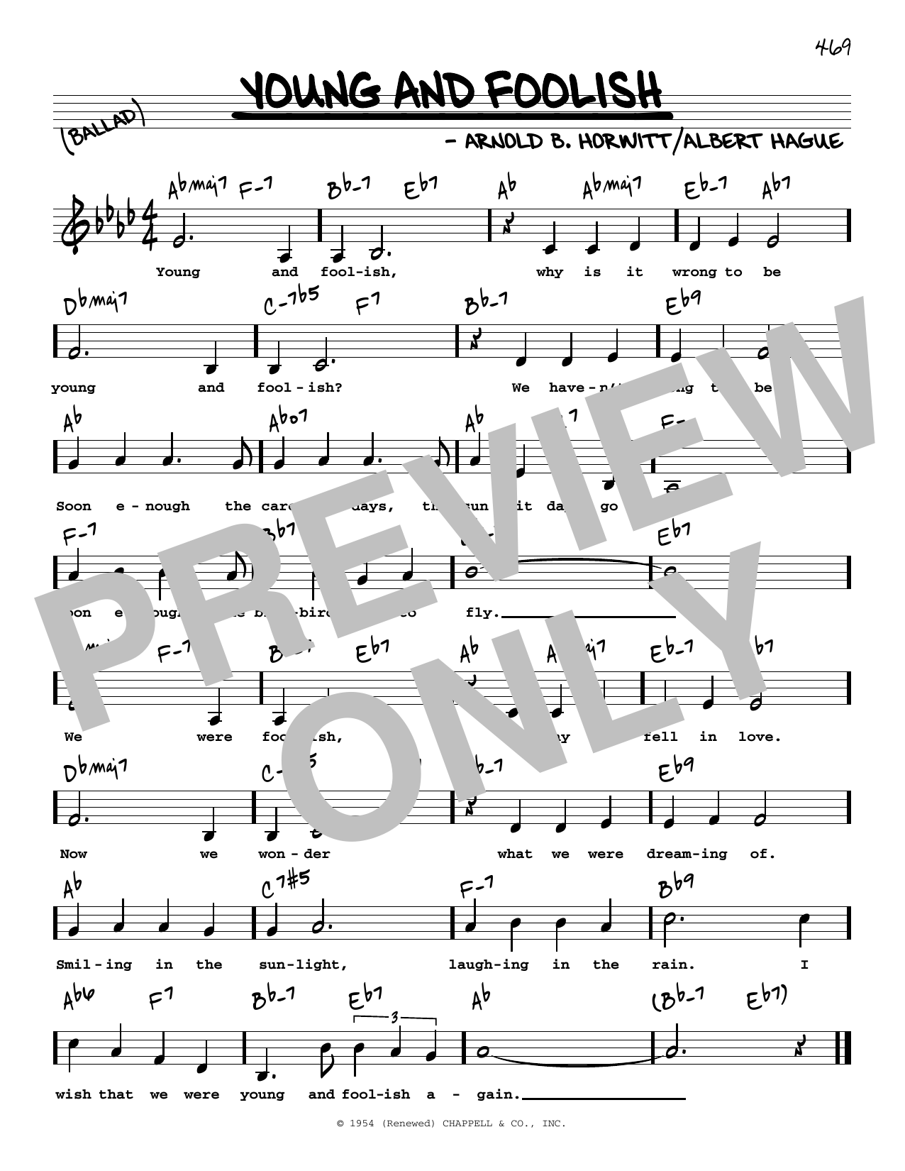 Albert Hague Young And Foolish (Low Voice) sheet music notes and chords arranged for Real Book – Melody, Lyrics & Chords
