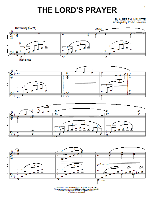 Albert H. Malotte The Lord's Prayer (arr. Phillip Keveren) sheet music notes and chords arranged for Piano Solo