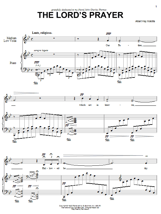 Albert H. Malotte The Lord's Prayer sheet music notes and chords arranged for Lead Sheet / Fake Book