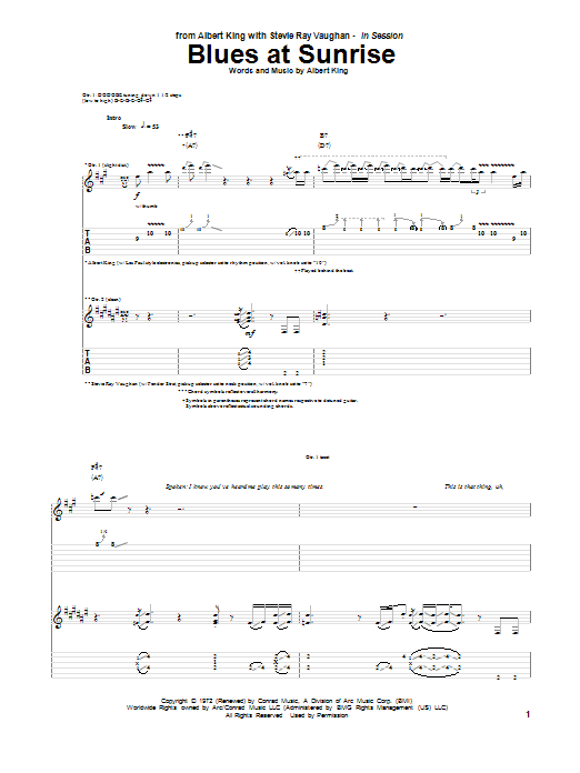 Albert King & Stevie Ray Vaughan Blues At Sunrise sheet music notes and chords arranged for Guitar Tab