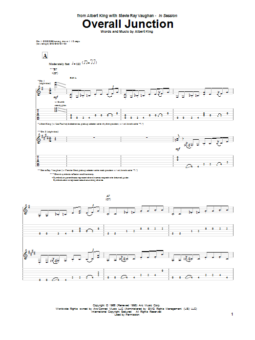 Albert King & Stevie Ray Vaughan Overall Junction sheet music notes and chords arranged for Guitar Tab